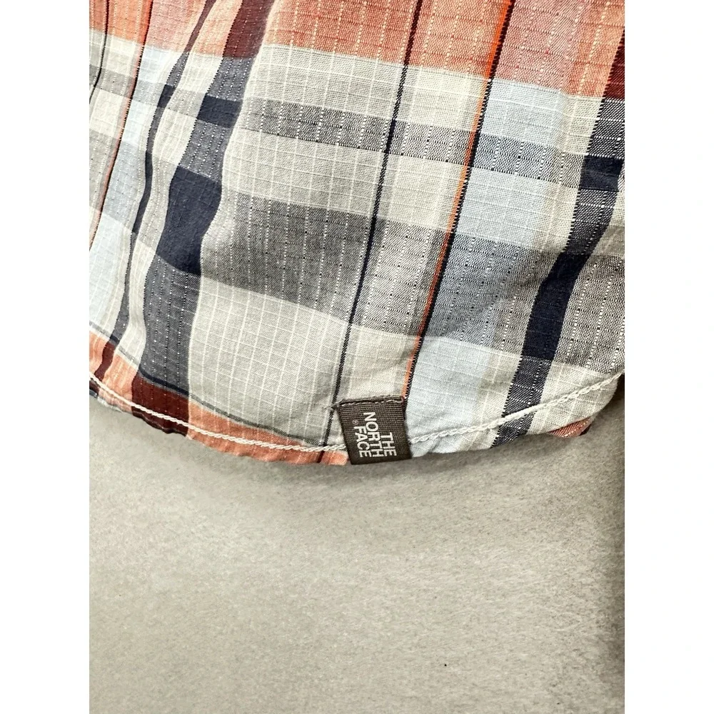 The North Face Shirt Mens Large Orange Blue Plaid Cotton Blend Hiking Button Up